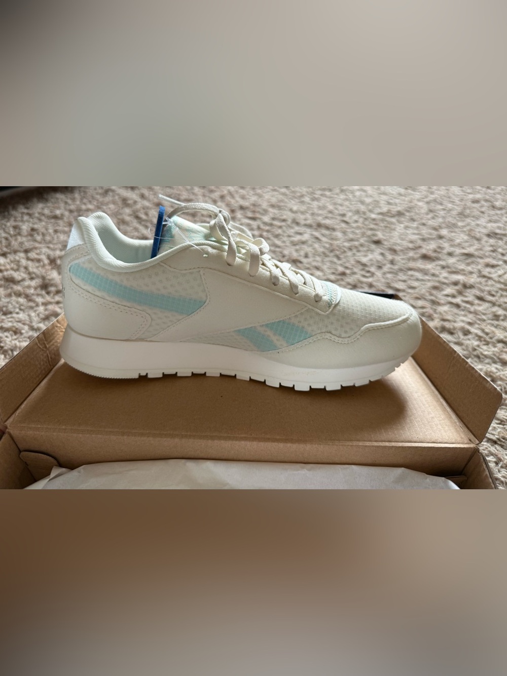 Reebok Cream Sneakers with Pale Blue Accents — Women's Casual Trainers